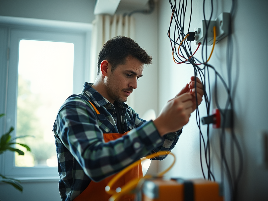 Local handyman conducting electrical wiring repair in a modern Sherman Oaks, CA home.