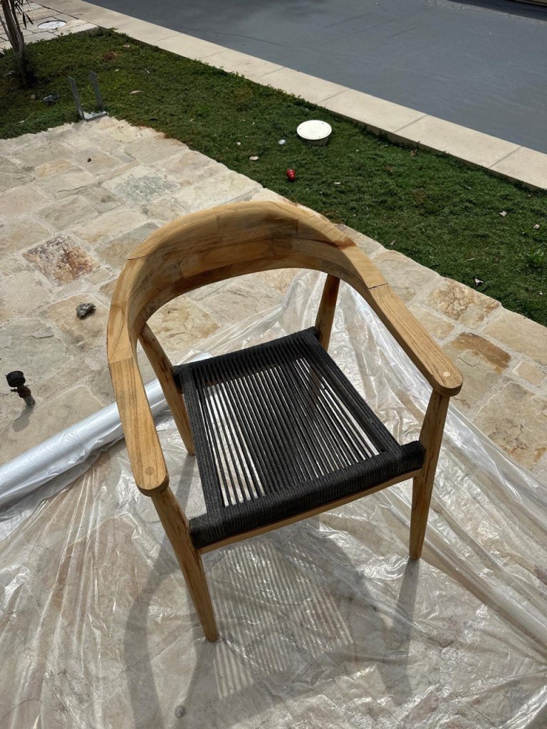 Wooden chair during cleaning and sanding process in Toluca Lake
