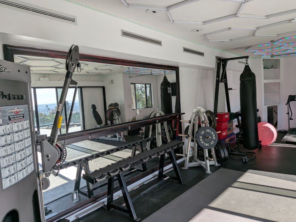 Modern home gym refresh project in Hollywood with updated walls and lighting